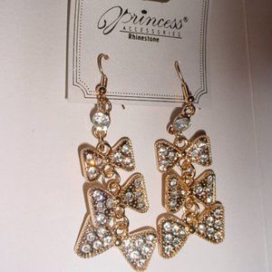 PRINCESS NWT Dangle Bows BLING Earrings